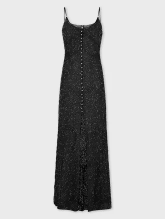 Long crepe dress with pearl embroidery