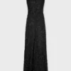 Long crepe dress with pearl embroidery