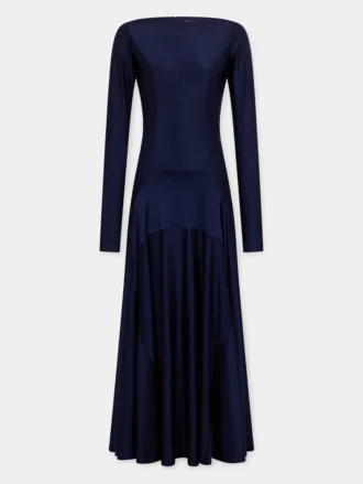 Long dress in jersey with godet details