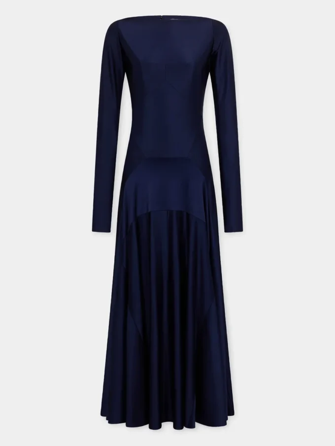 Long dress in jersey with godet details