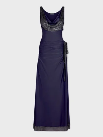 Long dress in mesh and jersey