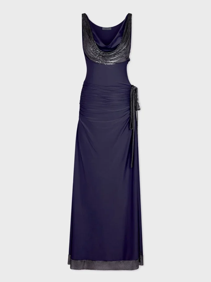 Long dress in mesh and jersey
