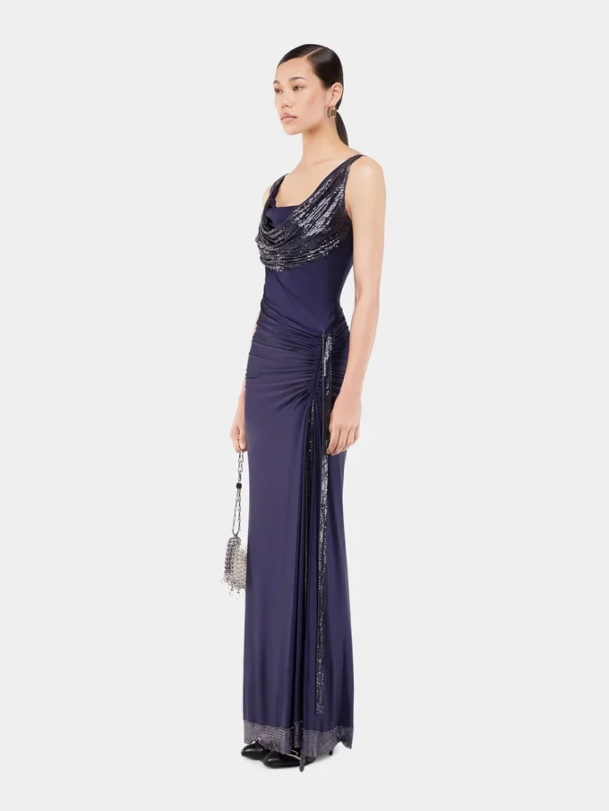 Long dress in mesh and jersey