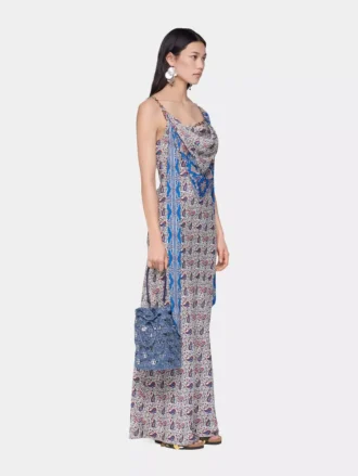 Long dress in printed satin