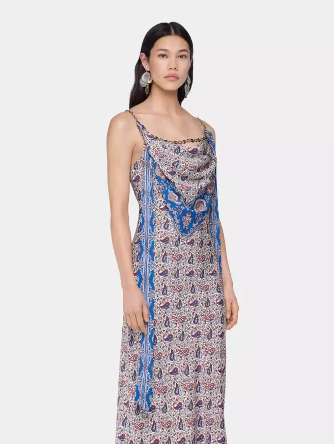 Long dress in printed satin