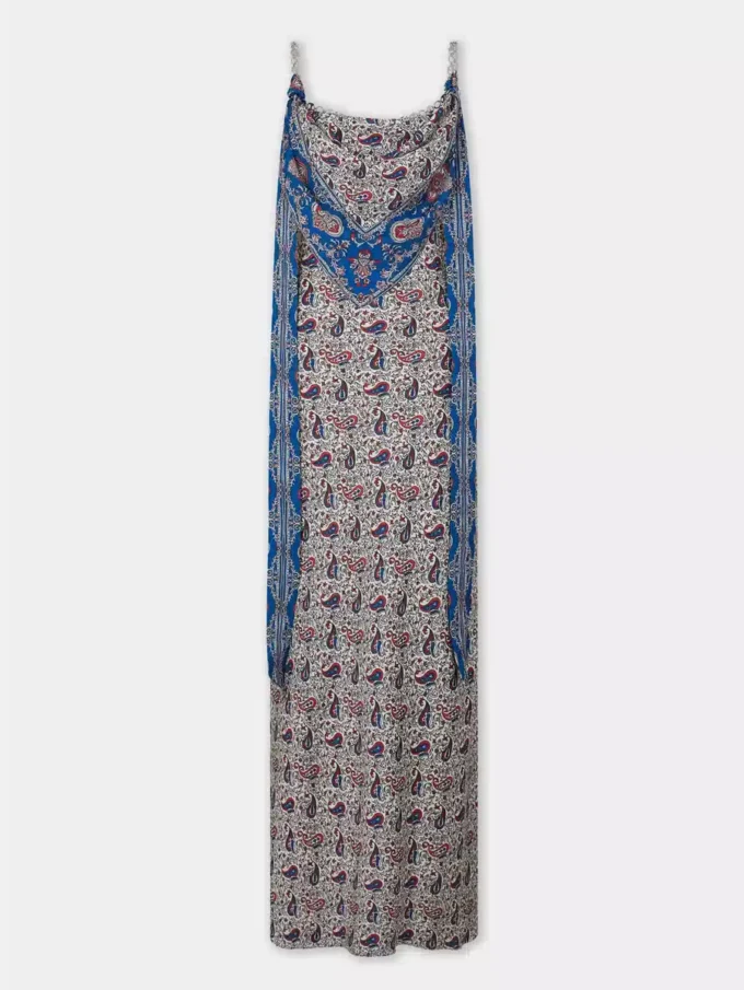 Long dress in printed satin