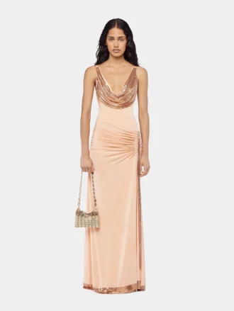Long mesh and jersey dress