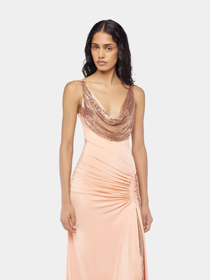 Long mesh and jersey dress