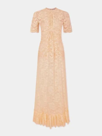 Long raffia colored lace dress