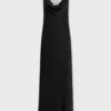 Long satin dress with chain details