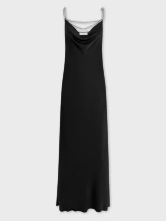 Long satin dress with chain details
