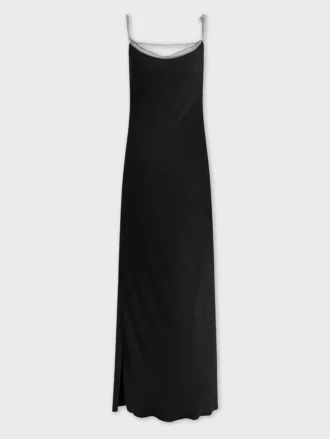 Long satin dress with chain details