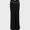 Long satin skirt with chain details