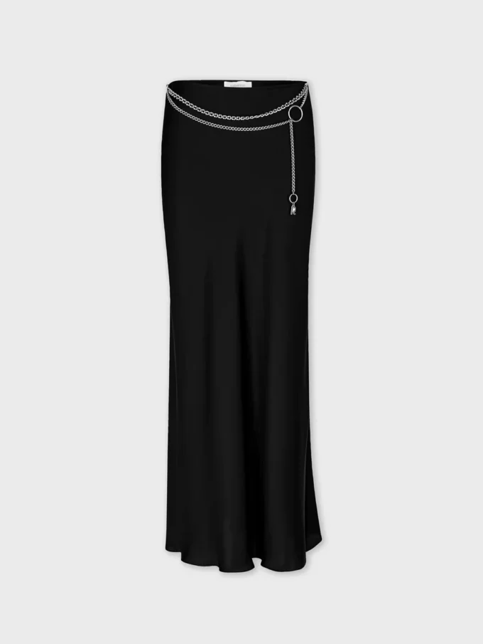 Long satin skirt with chain details