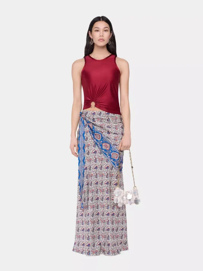 Long skirt in printed satin