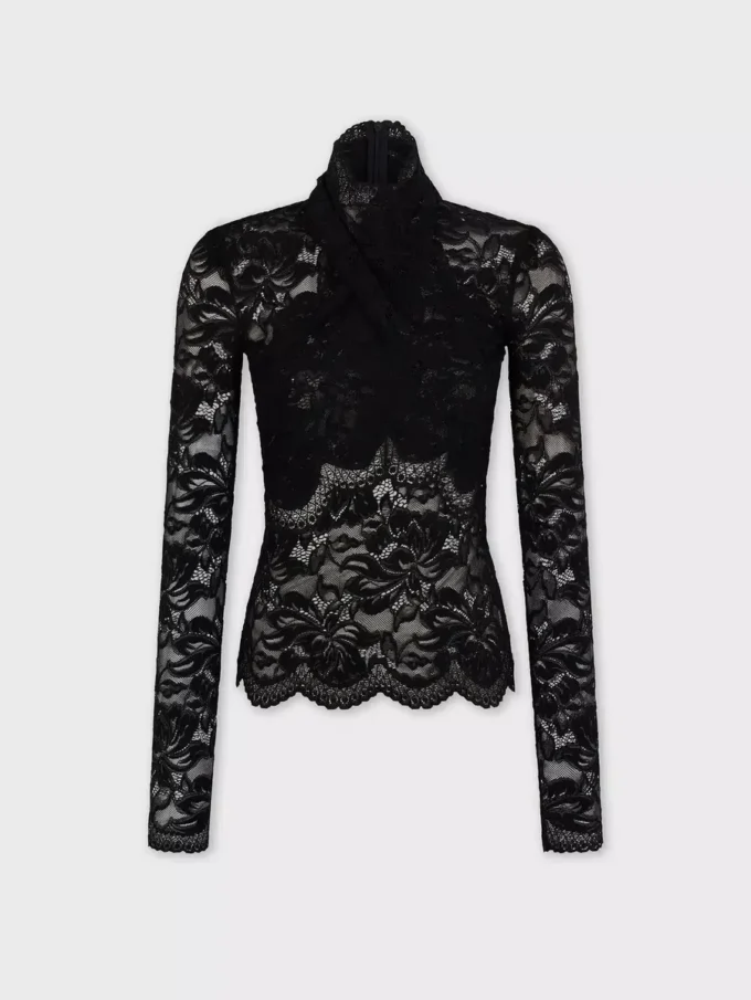 Long-sleeved lace top with cut-out details