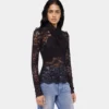 Long-sleeved lace top with cut-out details