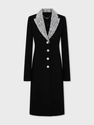 Long wool coat with sequin collar