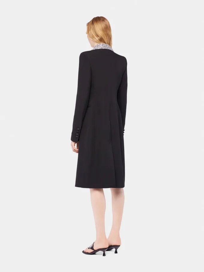 Long wool coat with sequin collar