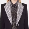 Long wool coat with sequin collar