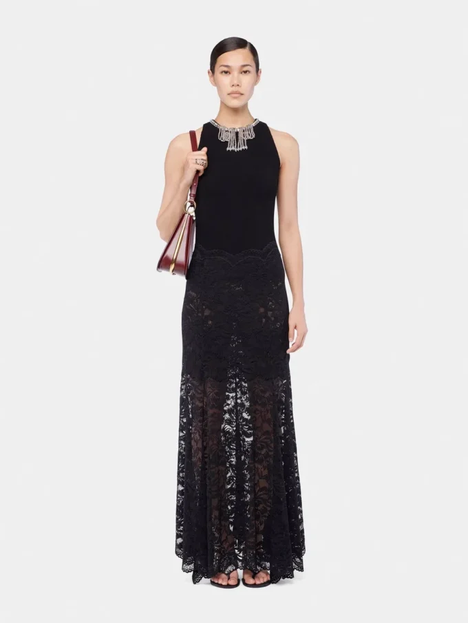 Long flared lace skirt