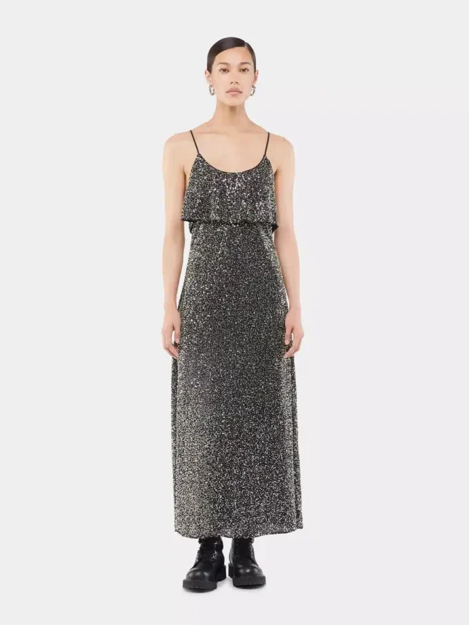 Midi dress in crepe with sequin embroidery details