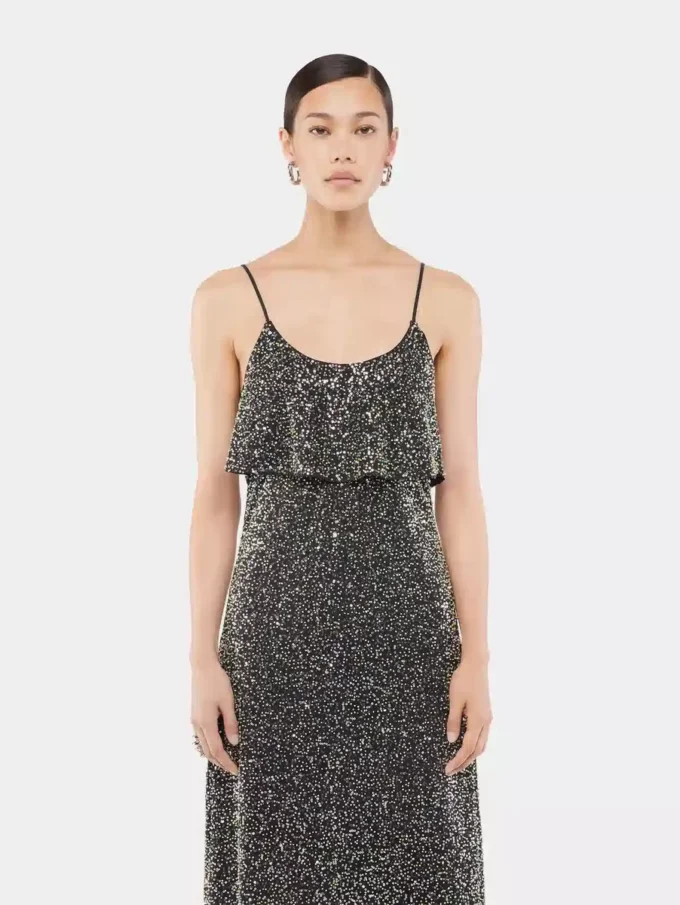 Midi dress in crepe with sequin embroidery details