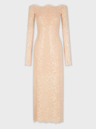 Midi lace dress with sequins embroideries