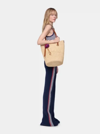 Natural raffia tote bag with charms