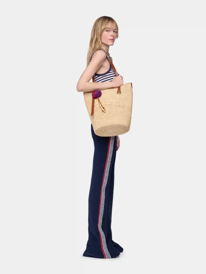 Natural raffia tote bag with charms