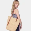 Natural raffia tote bag with charms