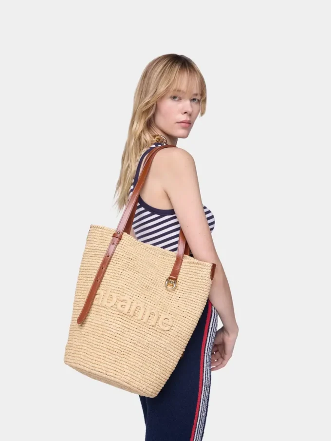 Natural raffia tote bag with charms