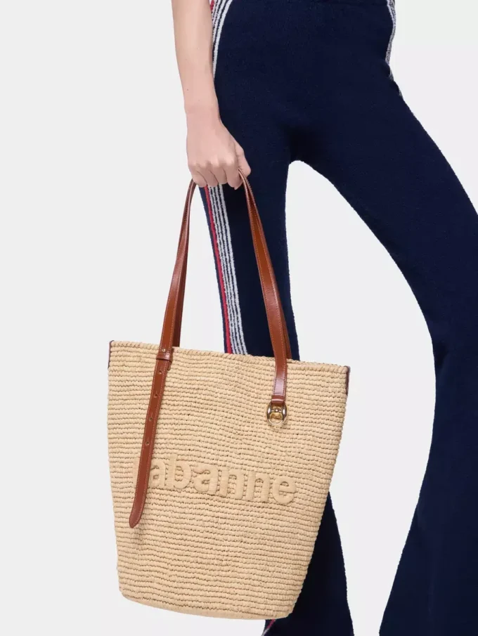 Natural raffia tote bag with charms