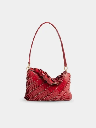 Red Paco shoulder clutch in calfskin leather