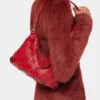 Red Paco shoulder clutch in calfskin leather