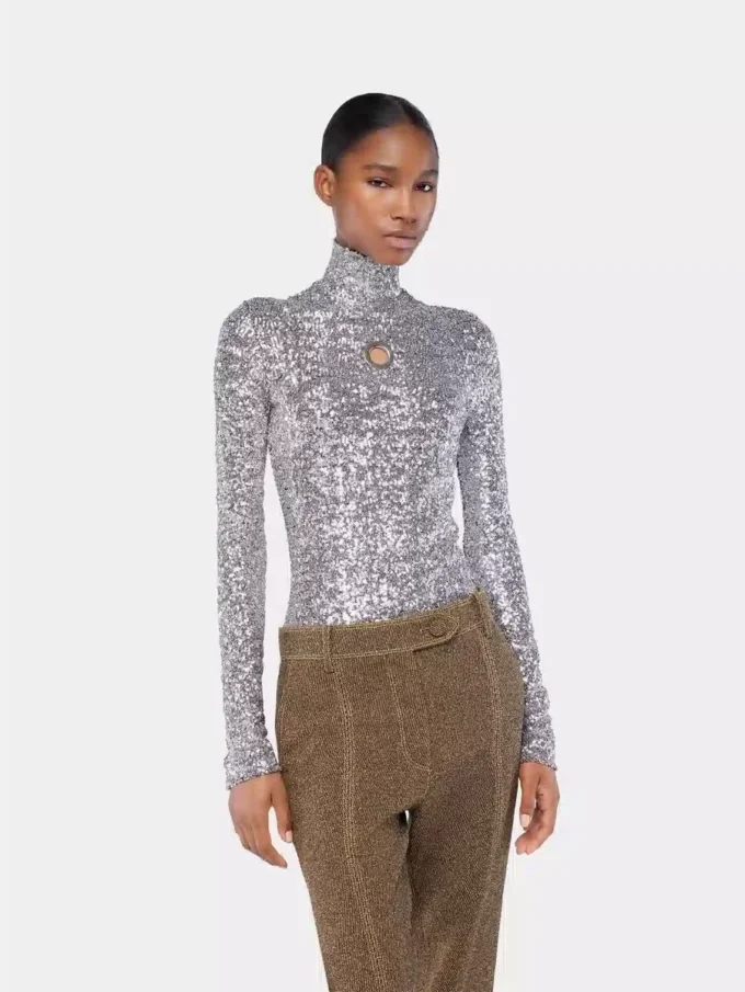 Sequin turtleneck top
