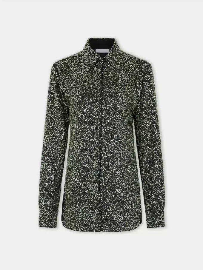 Shirt in crepe with sequin embroidery details