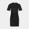 Short gathered dress in lambskin