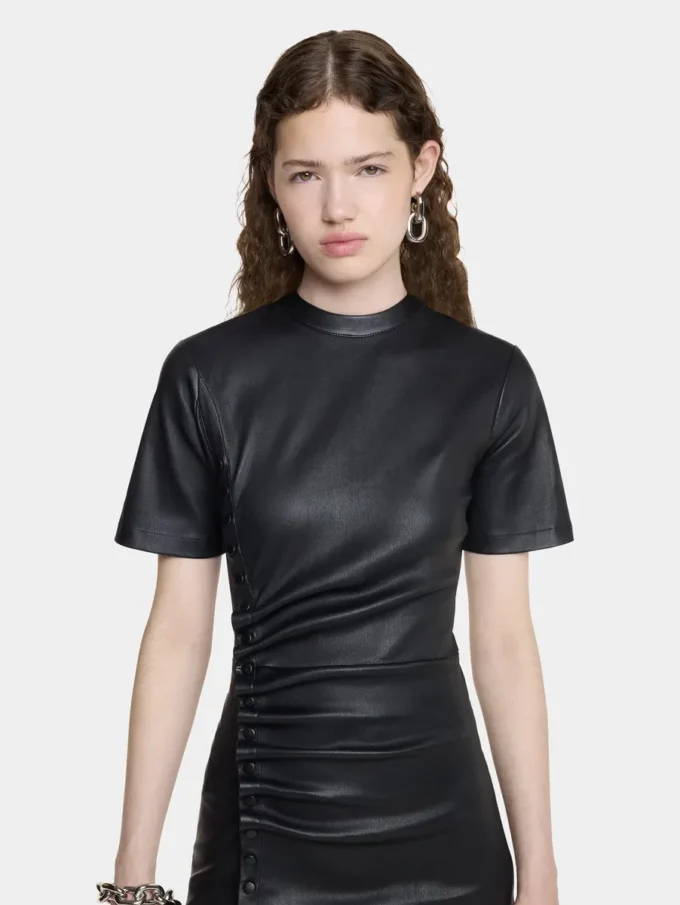 Short gathered dress in lambskin