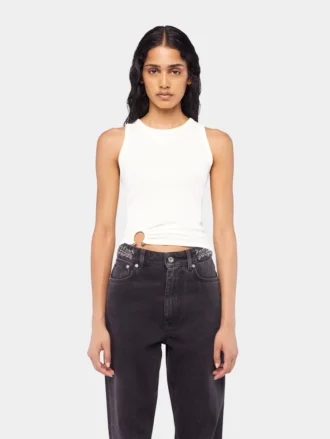White tank top with signature piercing