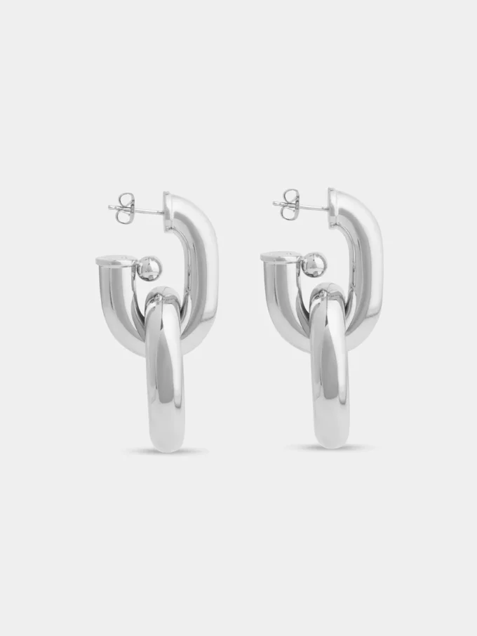 Silver double XL link earrings