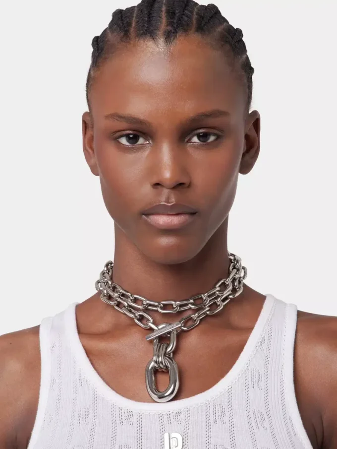 Silver double XL Link necklace with pendant