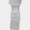 Silver drapé pression dress in lurex