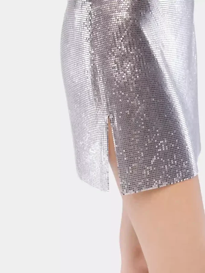 Silver mini skirt in mesh