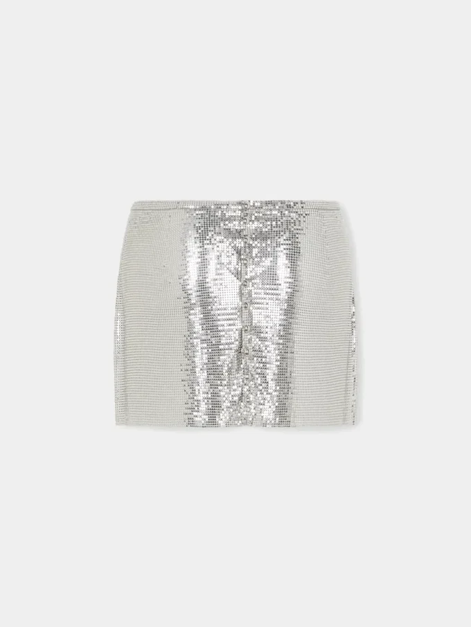 Silver mini skirt in mesh