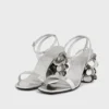 Silver sandals with Sparkle disc heels