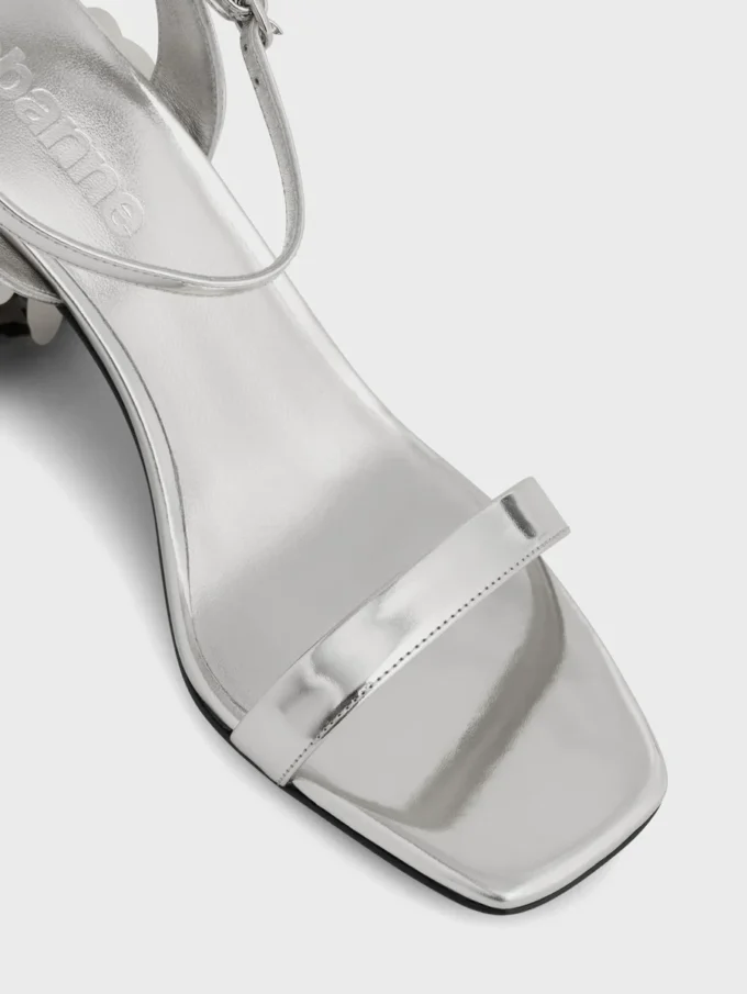 Silver sandals with Sparkle disc heels