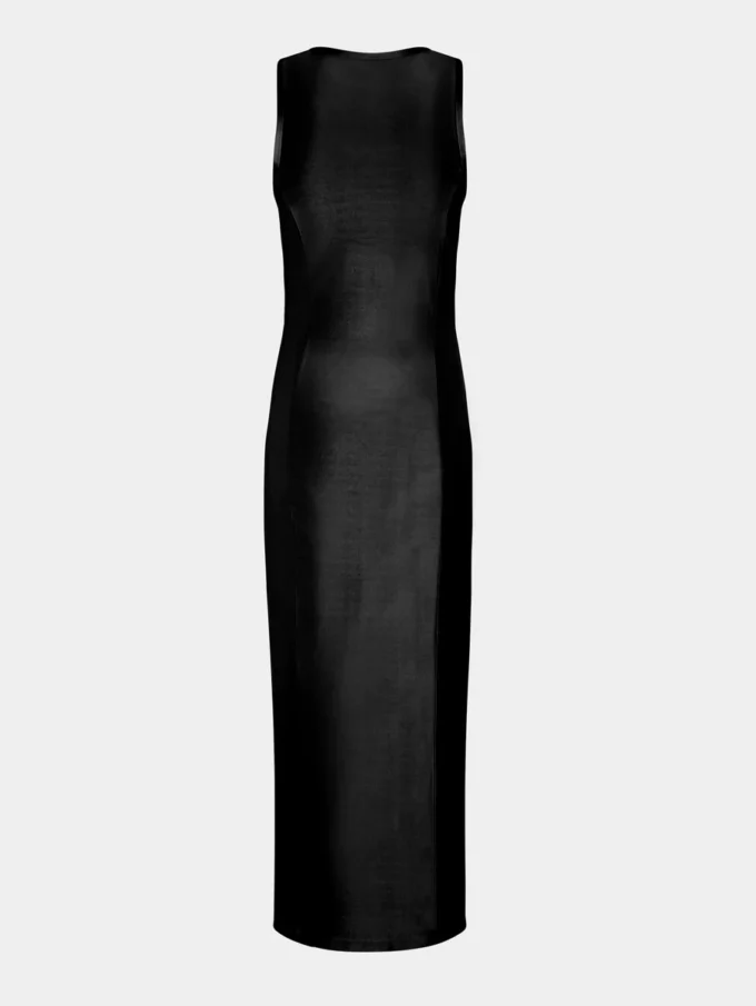 Sleeveless black drappé pression dress