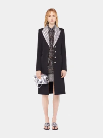 Long wool coat with sequin collar