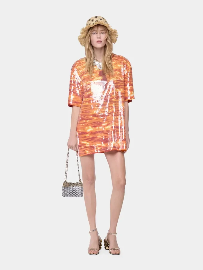 T-shirt mini dress in cotton and sequins